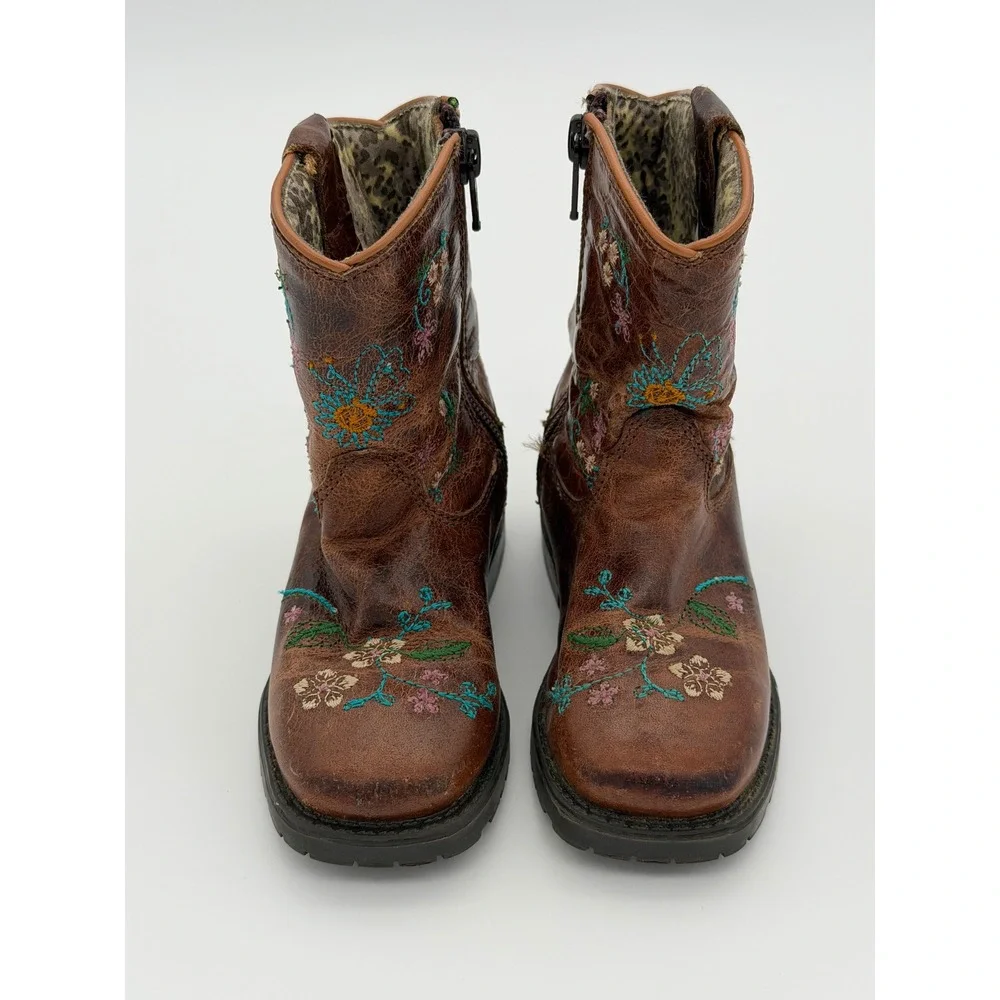 Shyanne Girls Brown Leather Floral Embroidered Western Boots 43833 T Size 7 D